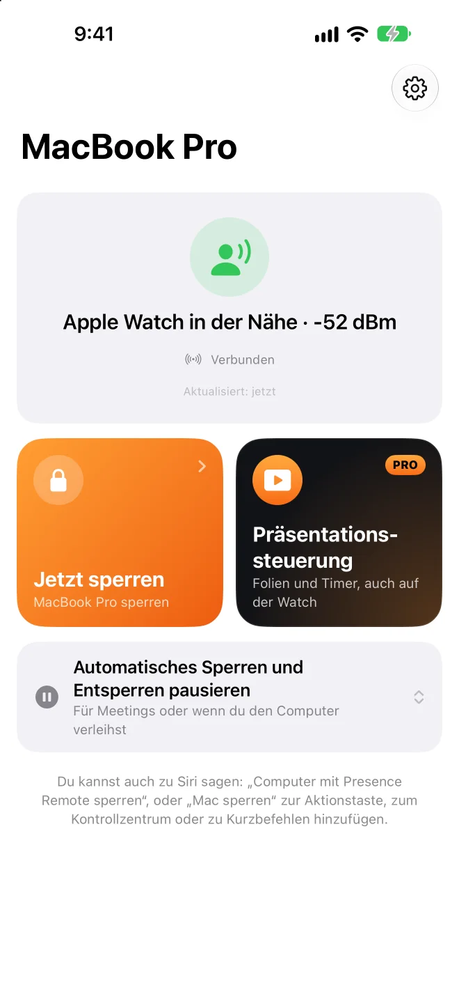 Presence Remote auf dem iPhone: Apple Watch in der Nähe