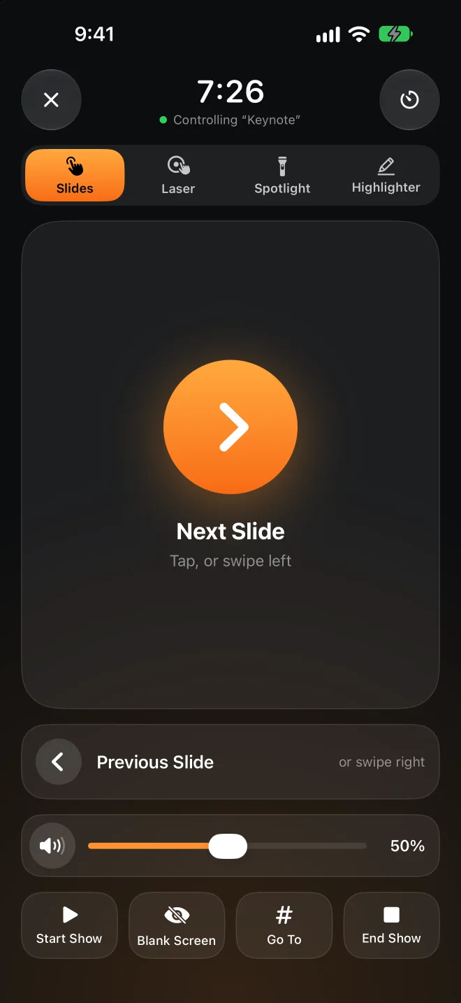 Presenter Remote on iPhone