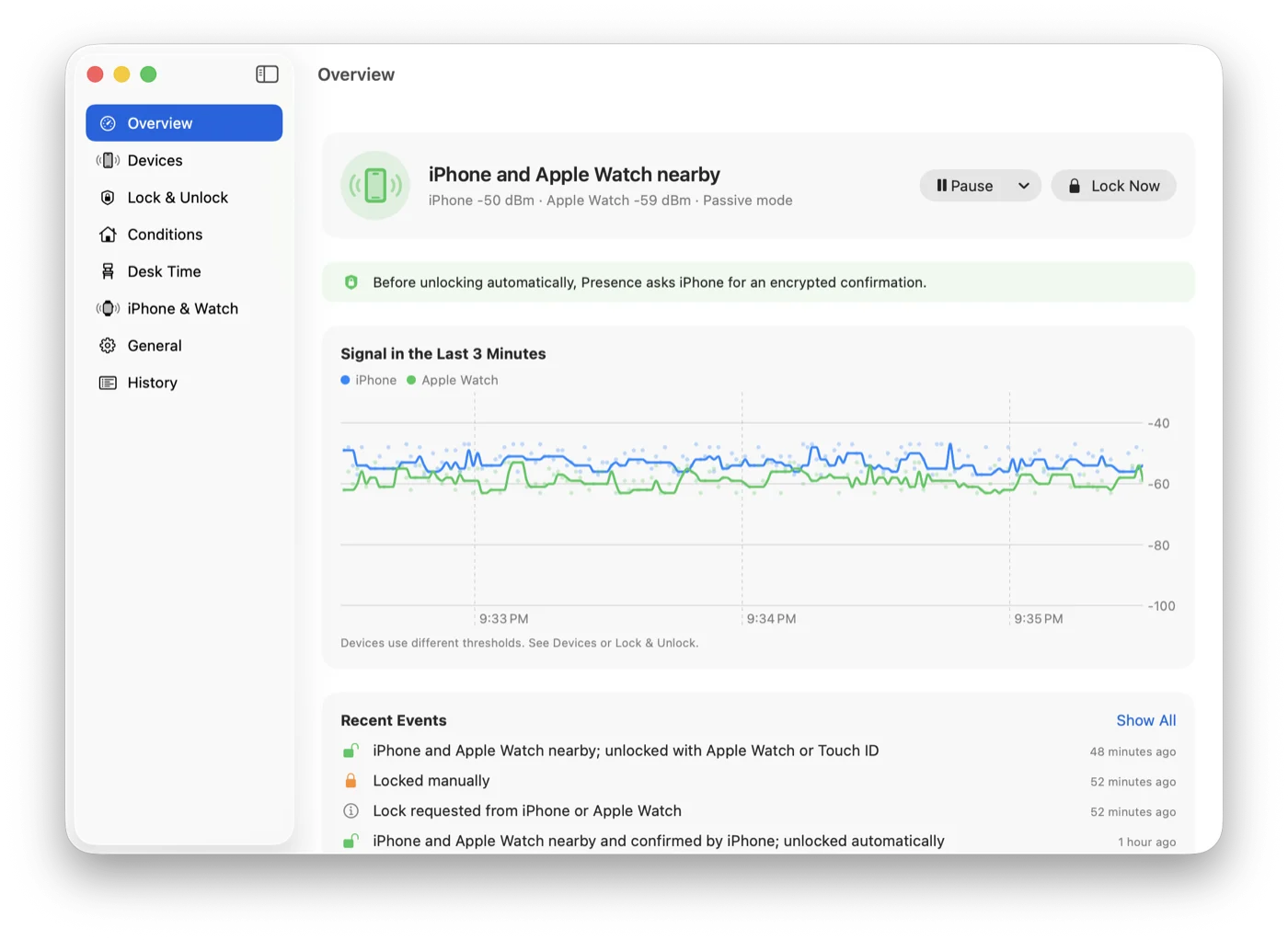 Presence on the Mac: who’s nearby, the last 3 minutes of signal, and recent events